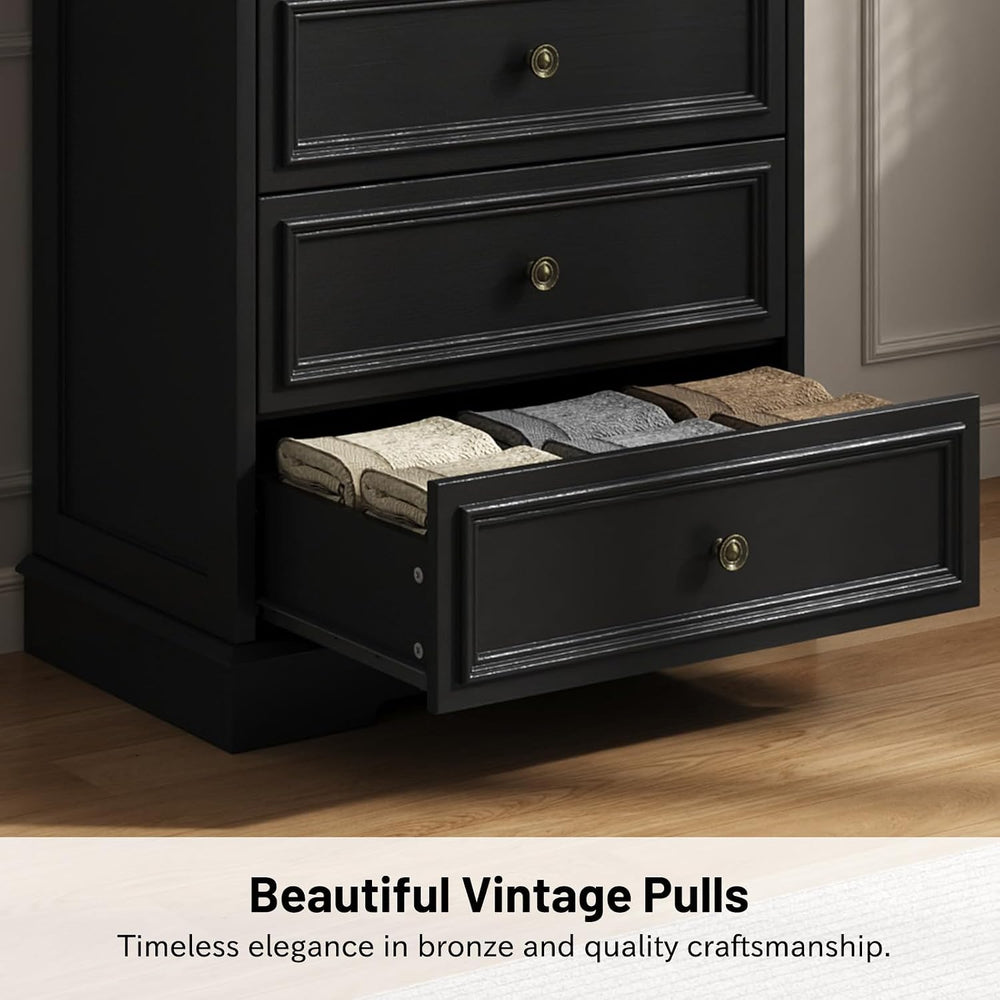 Black 5 Drawer Dresser, 44" Tall Wooden Dresser and Chest of Drawers for...