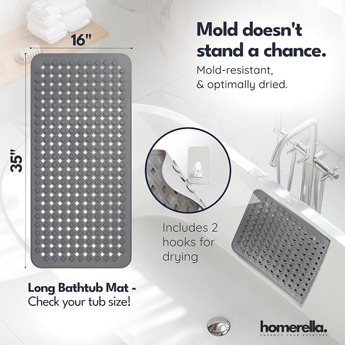 homerella® Bathtub Mat Non Slip 35x16, Incl. Hooks - Image 3