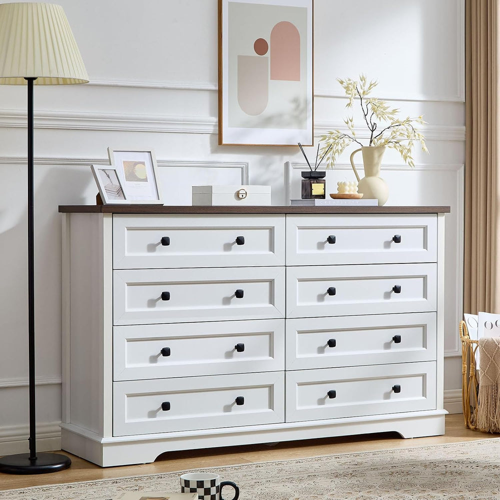 SOOWERY Farmhouse Dresser for Bedroom, Tall Chest of Drawers, White