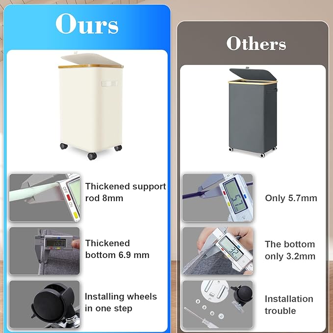 Laundry Hamper with Wheels, 20 Gal Laundry Basket with lid Rolling Clothes - Image 6