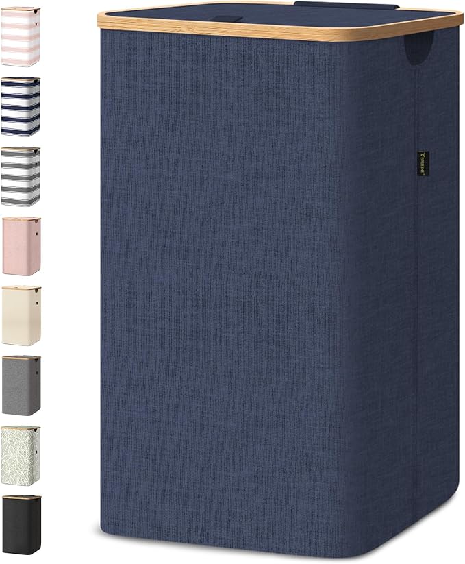 BALEINE Laundry Hamper with Lid, Tall Laundry Baskets with Bamboo Pull Handles by BALEINE