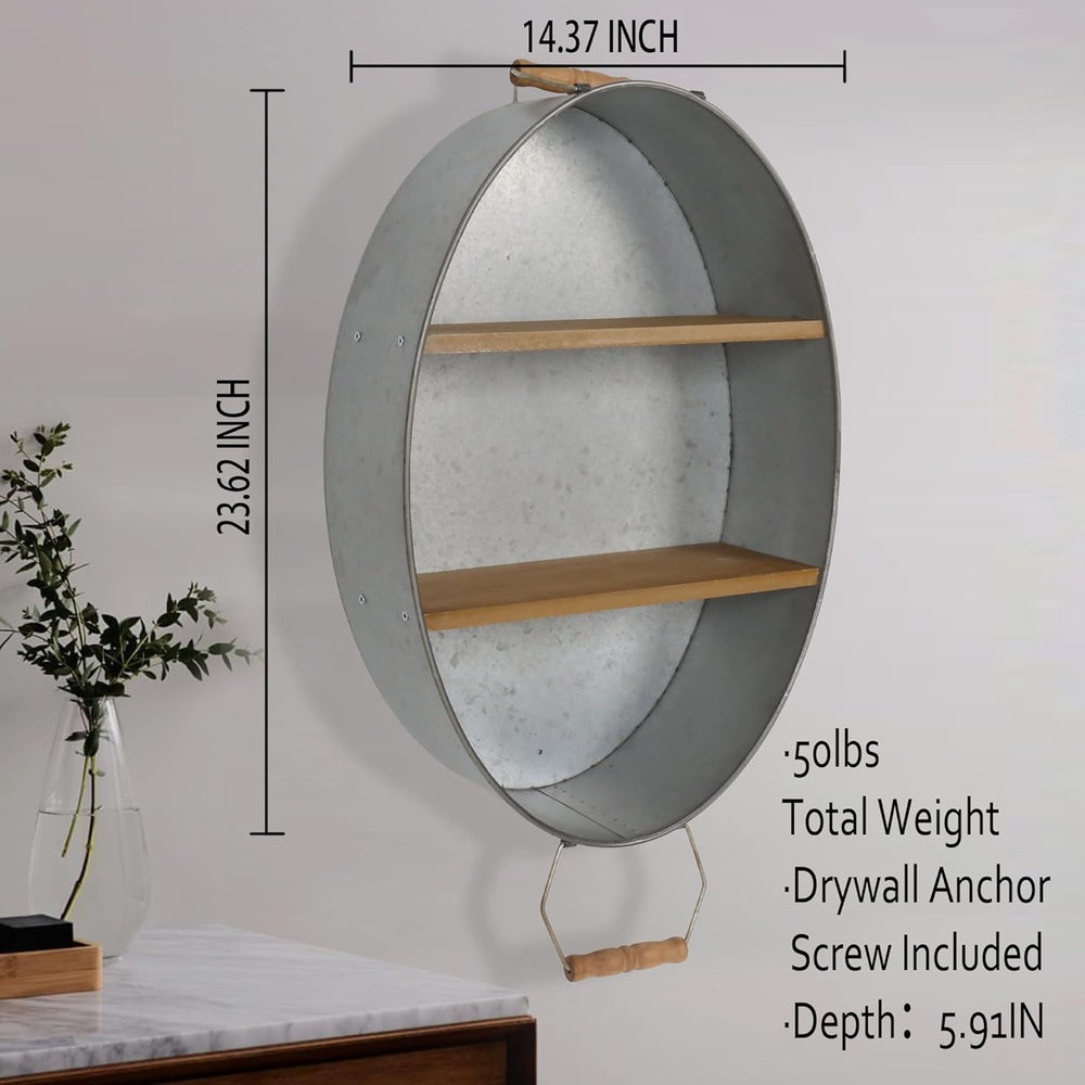Oakrain Towel Rack with Wood Wall Shelves, Farmhouse Galvanized Wash Tub