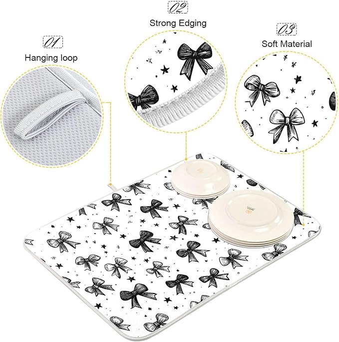 Black White Bowknot Dish Drying Mat - Image 4