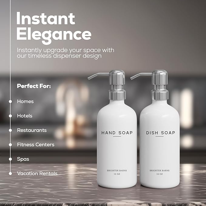 White Glass Hand and Dish Soap Dispenser Set by Brighter Barns - Image 2