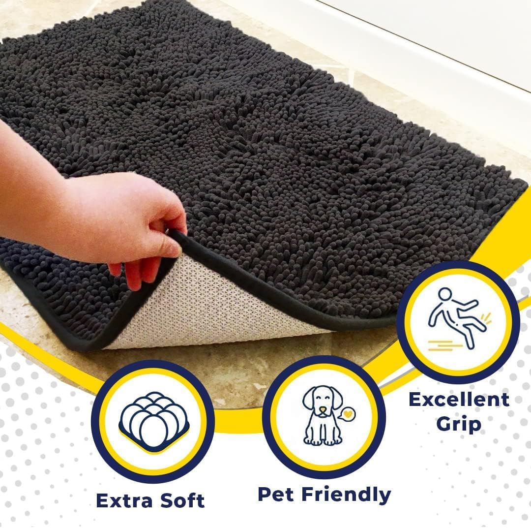 Muddy Mat® | Super Absorbent Door Mat Indoor, Microfiber Quick Dry Chenille Entryway Rug, Non-Slip Front Door Mat, Indoor Mats for Entryway, Machine Washable Pet Rug, Charcoal 18"x28"