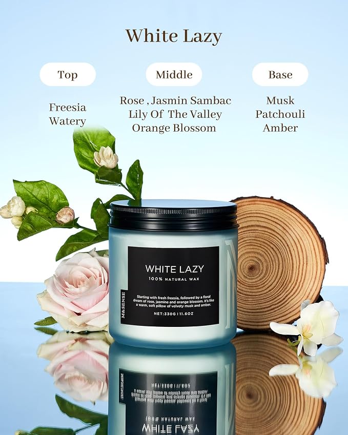 M&SENSE Jasmine & Clean Cotton Spring Scented Candle, 11.6oz Aromatherapy Gifts - Image 2