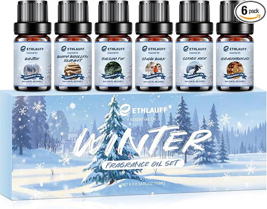 Essential Oils Set, Warm Woollen Blanket, Balsam Fir, Snow Walk, Sleigh Ride by Ethlauff