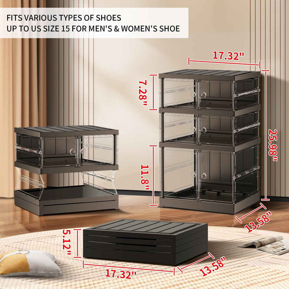 CIMLORD 3-Tier Foldable Shoe Rack, Magnetic Clear Doors, 6 Pairs, Black