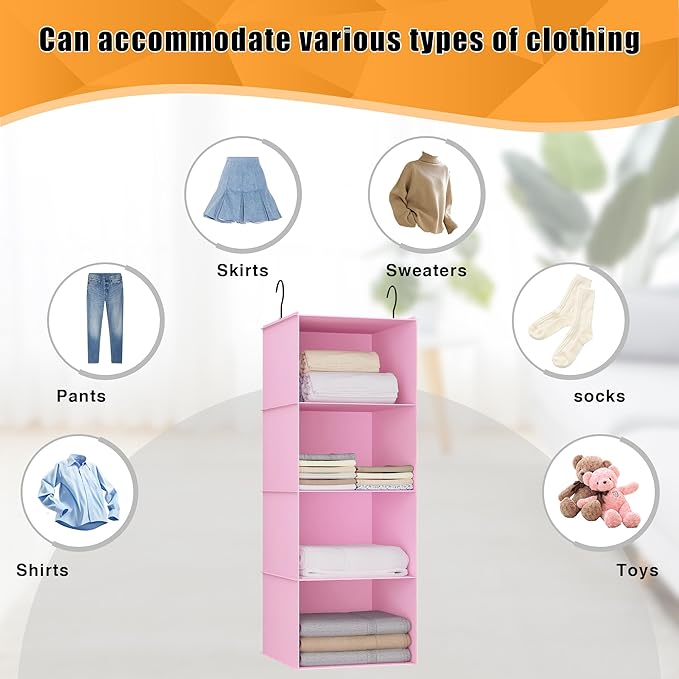 Hanging Closet Organizer, Easy Mount Foldable 4-Shelf Hanging Closet Wardrobe - Image 7