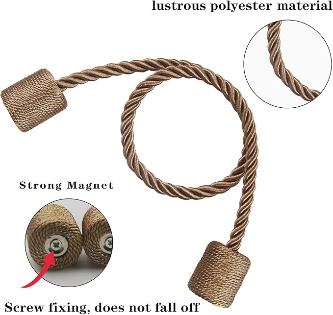 6 Pack Khaki Strong Magnetic Curtain Tiebacks Outdoor Elegant Decorative Tie - Image 3