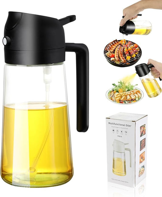 2-in-1 Glass Oil Dispenser & Sprayer - 16oz/470ml Leakproof Bottle by LAKUMIQI