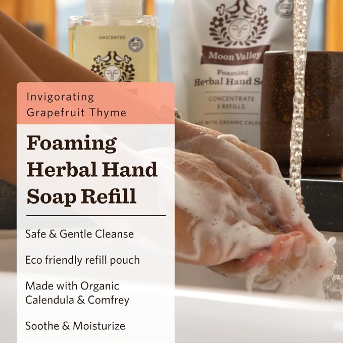 Moon Valley Foaming Hand Soap Refill Pouch, Two-Pack Grapefruit Thyme Soap - Image 2