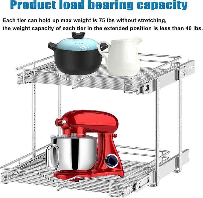 DINDON Pull Out Cabinet Organizer, Cabinet Pull Out Shelves, 2 Tier Pull Out - Image 7