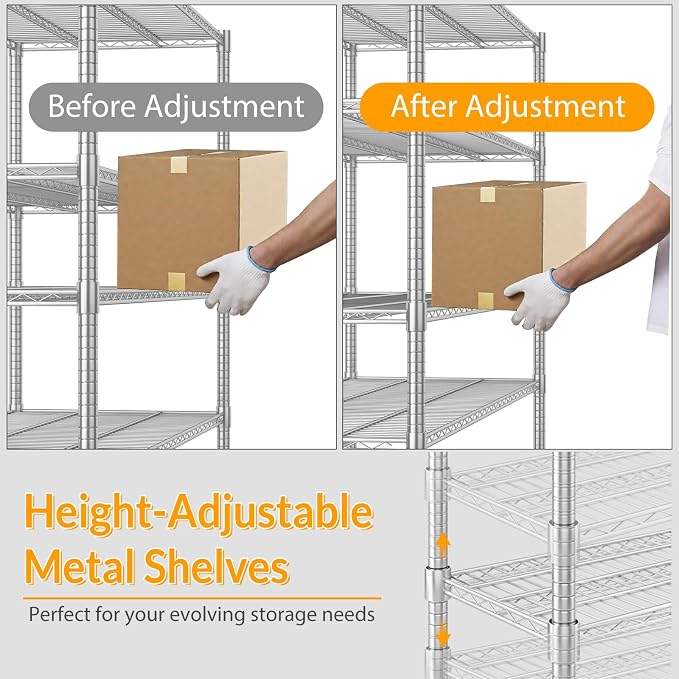 Himimi Storage Shelves with Wheels, 5-Tier Heavy Duty Steel Wire Rack Storage - Image 7