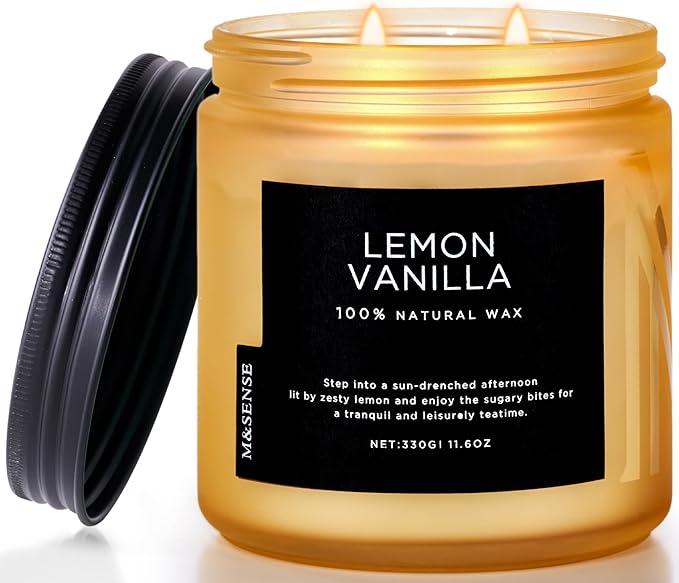 M&SENSE Candles Lemon Vanilla Scented, 11.6oz 70 Hour Long Lasting Candles by MSENSE