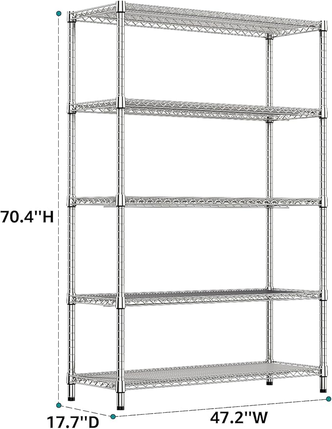 IZEUK 4250 LBS Garage Shelving Wide Storage Shelves 5 Tier Metal Shelves Heavy - Image 3