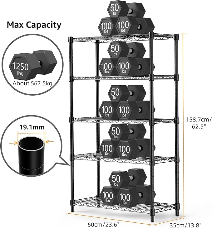 1250 lbs Storage Shelving Utility Shelving Unit 5-Tier Utility Shelving Unit