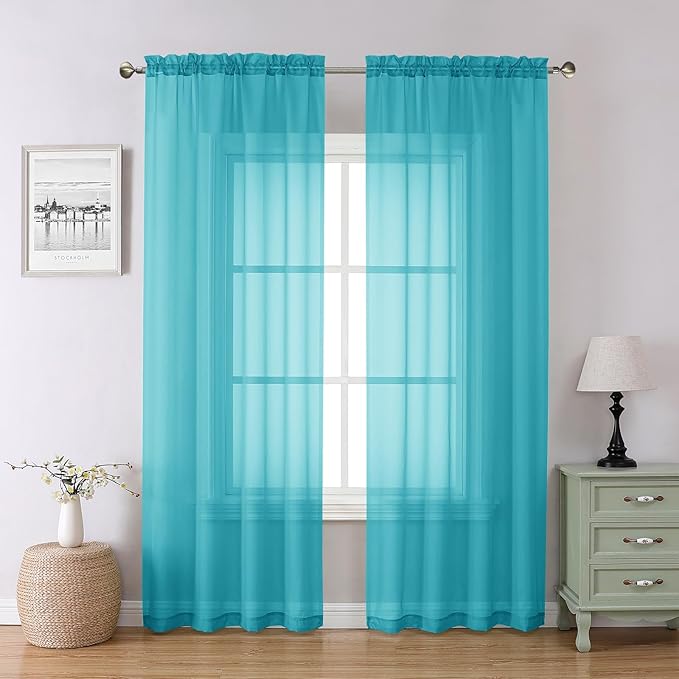 Chyhomenyc Turquoise Sheer Curtains 84 Inch Length 2 Panels, Light Filtering by Chyhomenyc