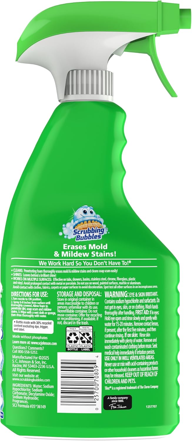 Scrubbing Bubbles Foaming Bleach Bathroom and Shower Cleaner Disinfectant Spray, Helps Erase Mold & Mildew, 32oz