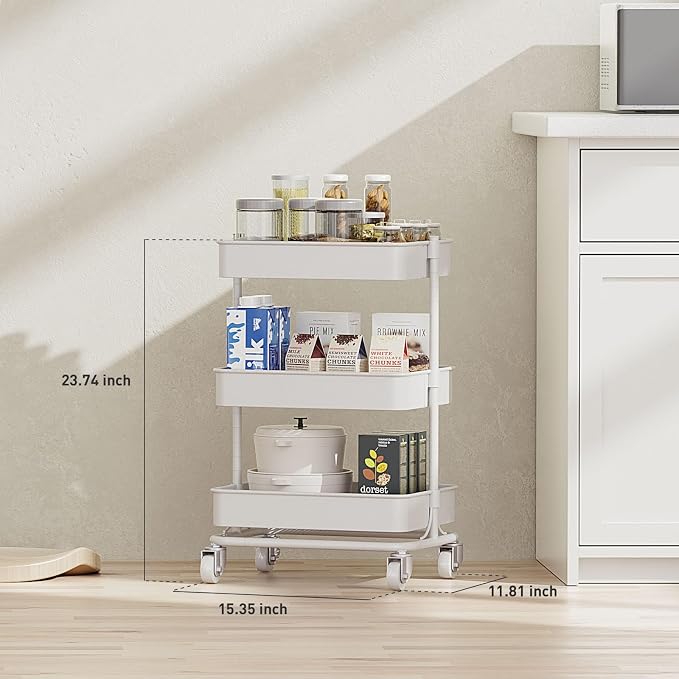 3-Tier Modern Metal Rolling Utility Cart - Image 5