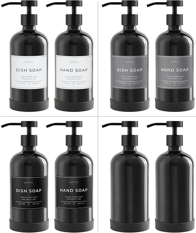 16oz Glass Soap Dispenser with Stainless Steel Pump, 21 Waterproof Labels - Image 5