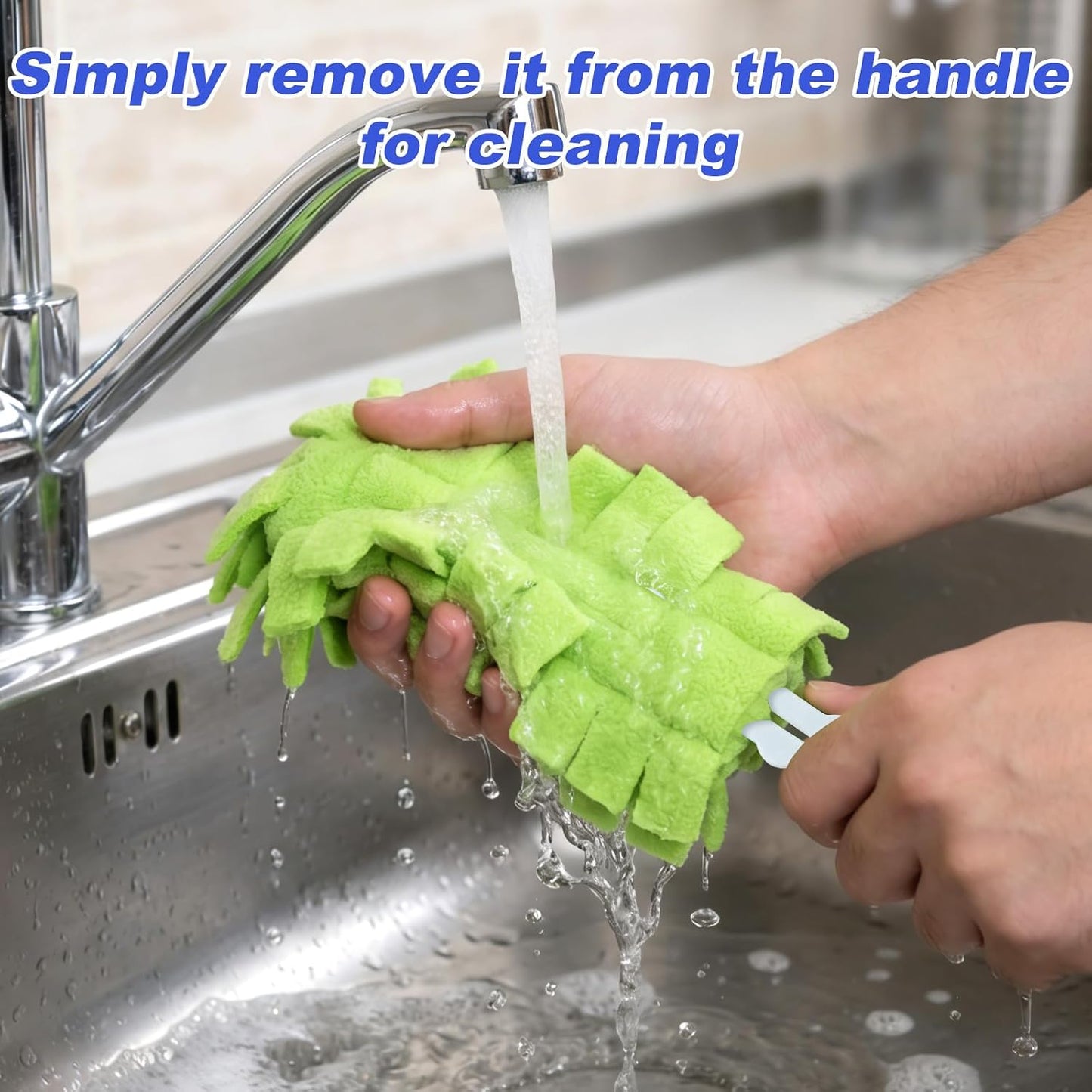 4pcs Reusable Duster Refills, 4 Color 360° Washable Heavy Duty Fleece Dusting Pads Cleaning Pads Replacement Accessories for Ceiling Fan Window Blinds Kitchen Car Interior (Handle Not Included)