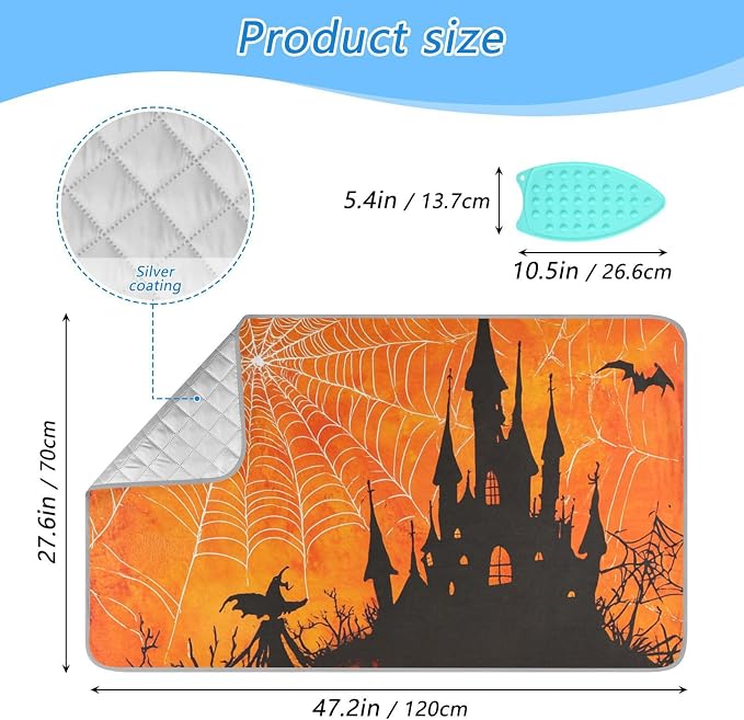 Orange Halloween Bat Castle 01 Ironing Mat - Image 2
