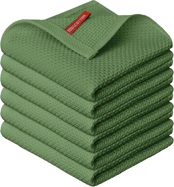 Artoid Mode 100% Cotton Olive Green Waffle Weave Kitchen Dish Cloths, 12x12 by ArtoidMode