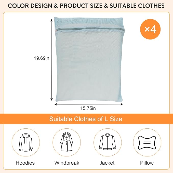 4-Piece Blue Large Durable Organic Cotton Mesh Laundry Bags - Image 4