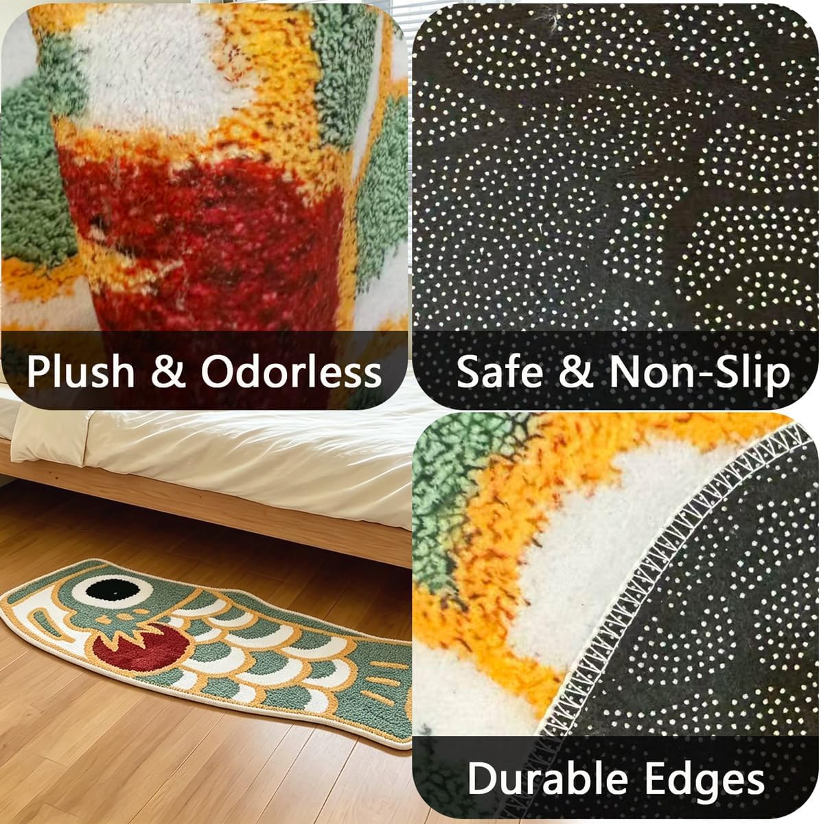 Fish Bathroom Rug, Non-Slip Absorbent Japanese Koi Shape Bath Mat, Soft Microfiber Machine Washable Rug for Shower Tub Floor 15.7" x 47.2"