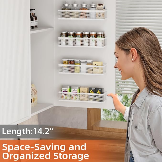 Spice Rack Wall Mount, 4 Pack Wall Spice Rack & Hanging Storage Baskets - Image 2