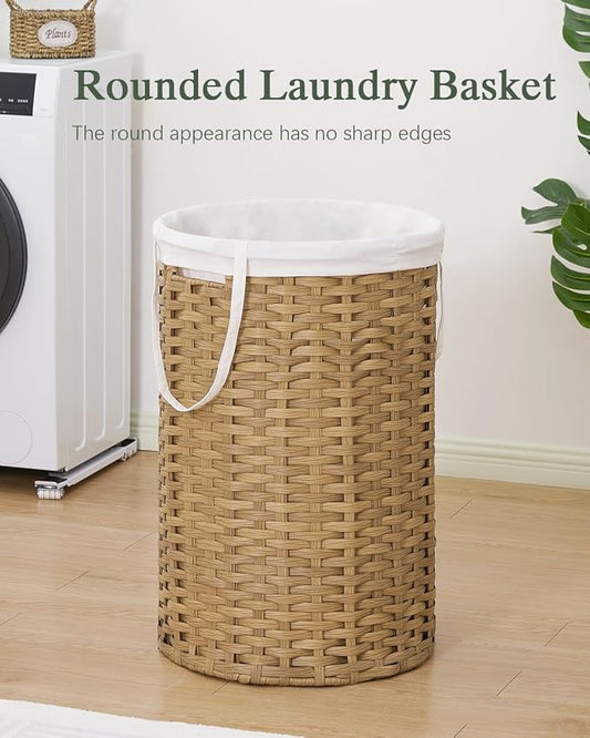 34.3 Gal Large Laundry Hamper Laundry Basket Round Handwoven Wicker Laundry - Image 2