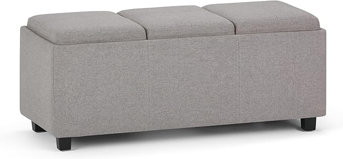 SIMPLIHOME Avalon 42 inch Wide Contemporary Rectangle Storage Ottoman in Cloud by SimpliHome