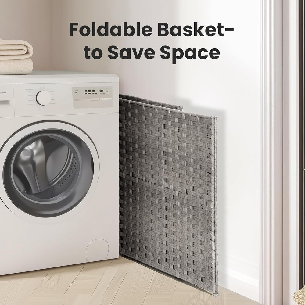 110L Laundry Hamper with Lid, Hand-Woven Pp Rattan Laundry Basket with Compar...