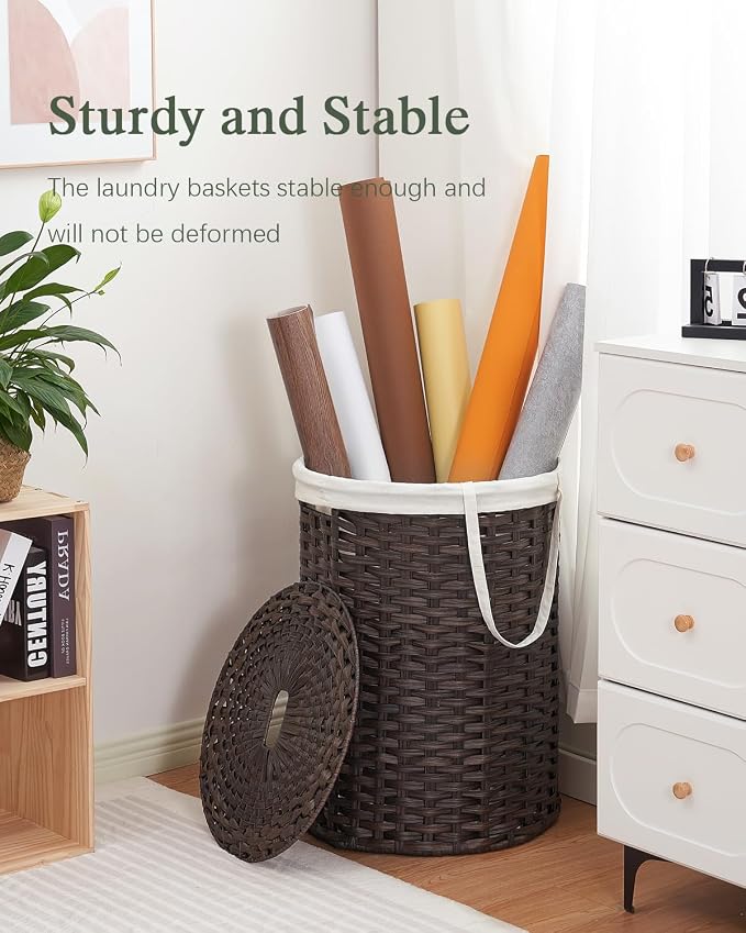 Laundry Basket with Lid Round Rattan Laundry Hamper with Lid and Handles 29.1 - Image 6
