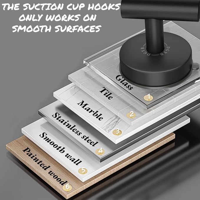DGYB Large Suction Cup Hooks Black Stainless Steel Suction Shower Hooks - Image 5