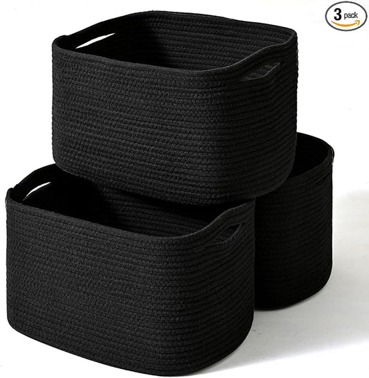 Black Storage Baskets for Organizing Shelves, Toy Basket for Nursery, Woven by ICERZCZ