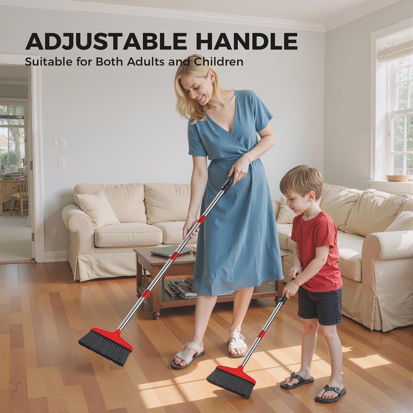 Handy Broom, Indoor/Outdoor Brooms, Duty Kitchen Broom, for Home Garage Kitchen Office Courtyard Lobby Patio Lawn Concrete (1 Pack, Red, New)