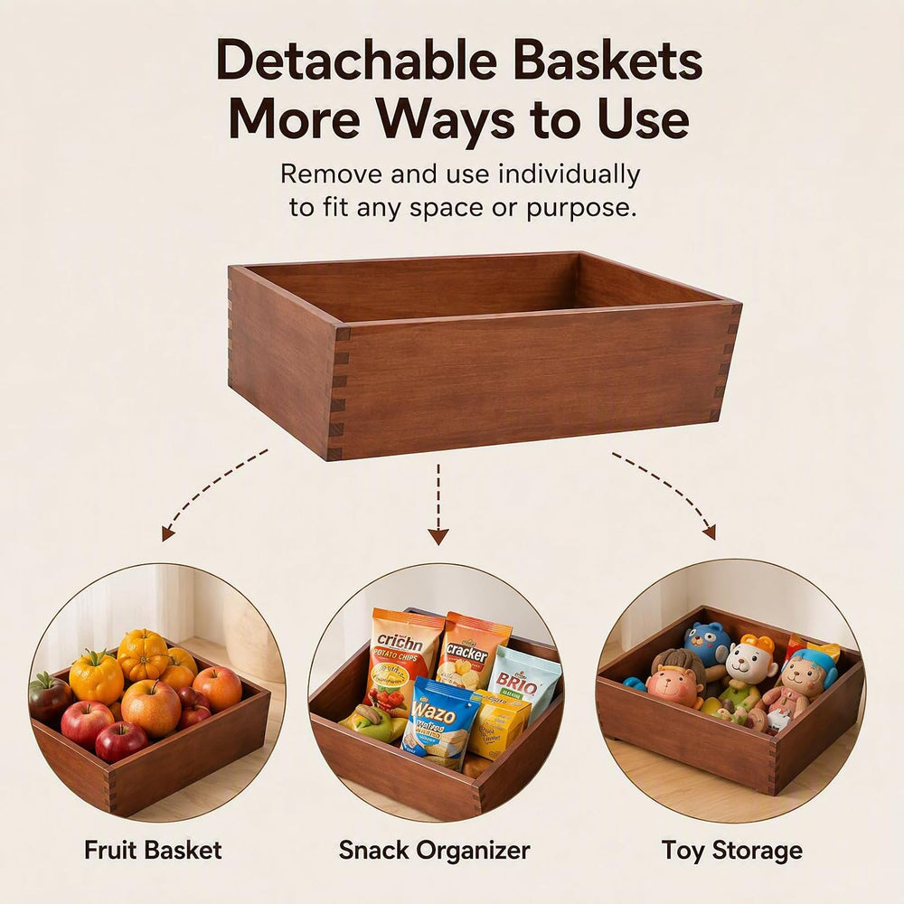 3 Tier Wood Fruit and Vegetable Basket Stand Rack for Kitchen, Fruit Basket f...