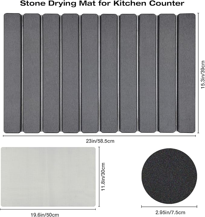 Large Diatomite Kitchen Counter Drying Mat – 24”x16”, Aesthetic Stone Mat - Image 4