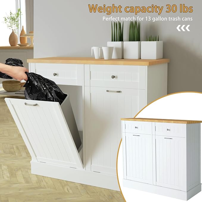 Betterhood Tilt Out Trash Cabinet 10 Gallon Wooden Free Standing Laundry Sorter - Image 4