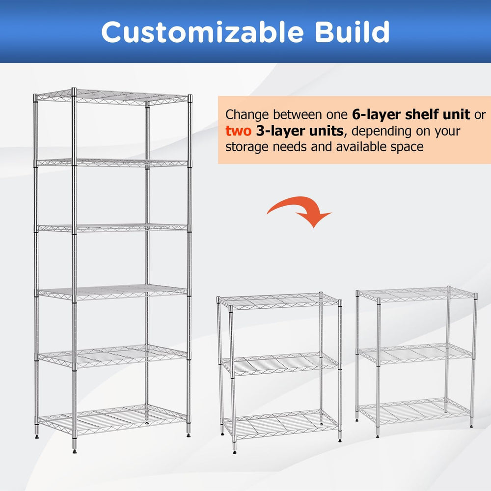 FDW | 6-Tier Wire Shelf | 23" x 13" x 59" | Chrome