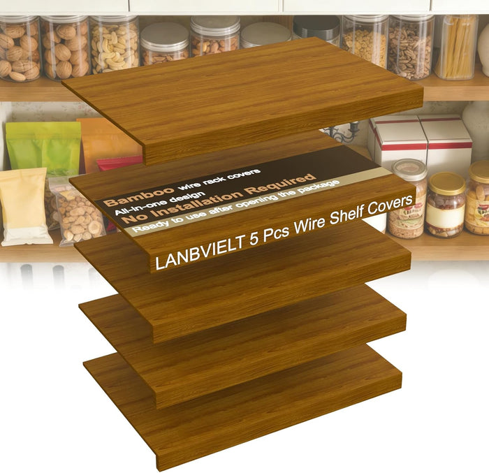 5-Pcs Bamboo Wire Rack Covers, 24"x16" Wire Shelf Covers for Shelving Pantry, No Assembly