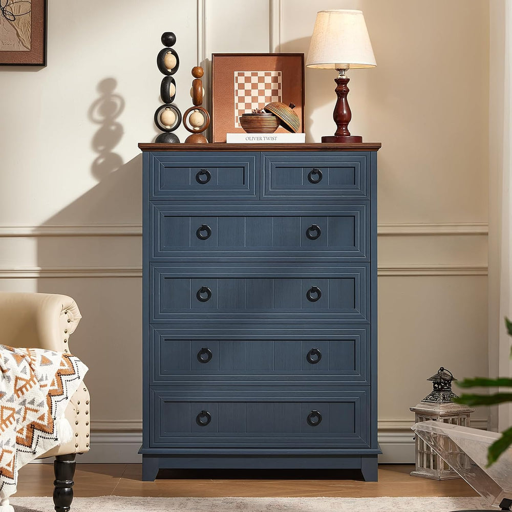 Joaxswe Farmhouse 6 Drawer Dresser for Bedroom Set of 2, 41" Tall Small ...