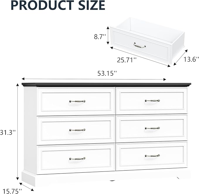 6 Drawer Dresser for Bedroom, Rustic Farmhouse Dresser - Image 2