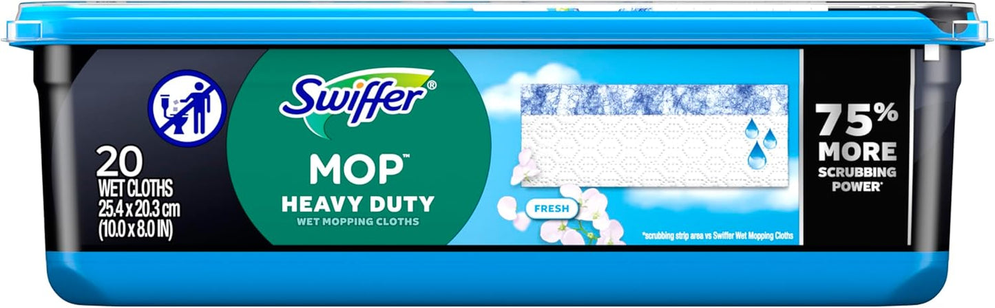 Swiffer Heavy Duty Mop Wet Multi-Surface Cloth Refills for Floor Mopping and Cleaning, Outdoor Window Fresh Scent, 20 count