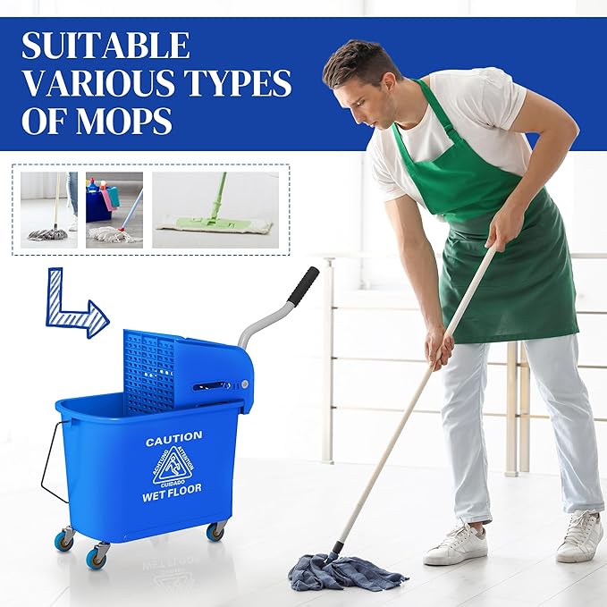 HOMCOM Compact Mop Bucket with Wringer on Wheels - Image 6