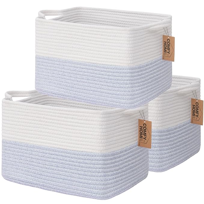 COMFY-HOMI 3PACK Cotton Rope Square Baske by COMFY-HOMI