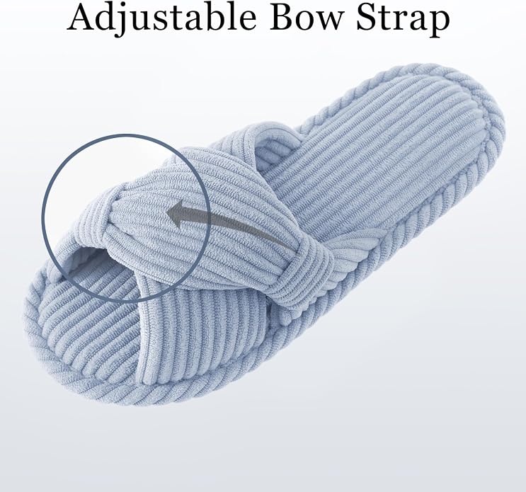 Evshine Summer House Slippers for Women Corduroy Cross Bow Indoor Slippers Open - Image 3