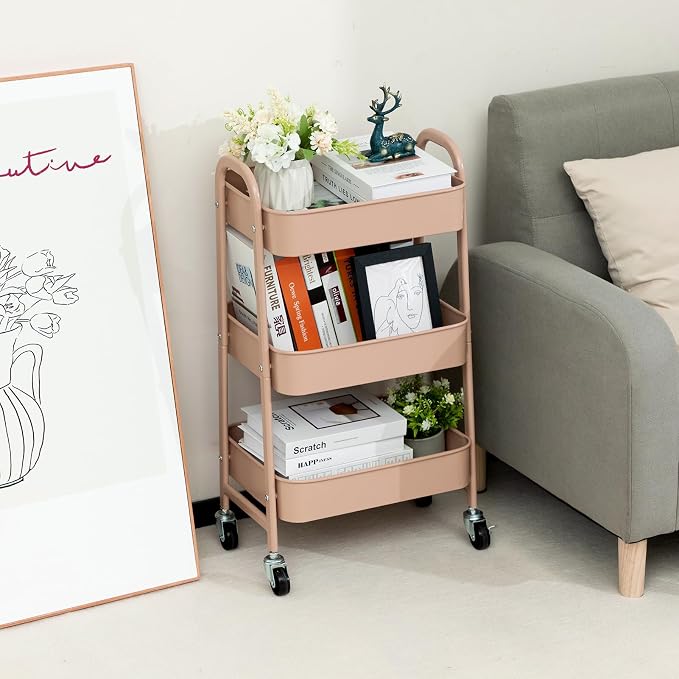 AGTEK Makeup Cart, Movable Rolling Organizer Cart, 3 Tier Metal Utility Cart - Image 2
